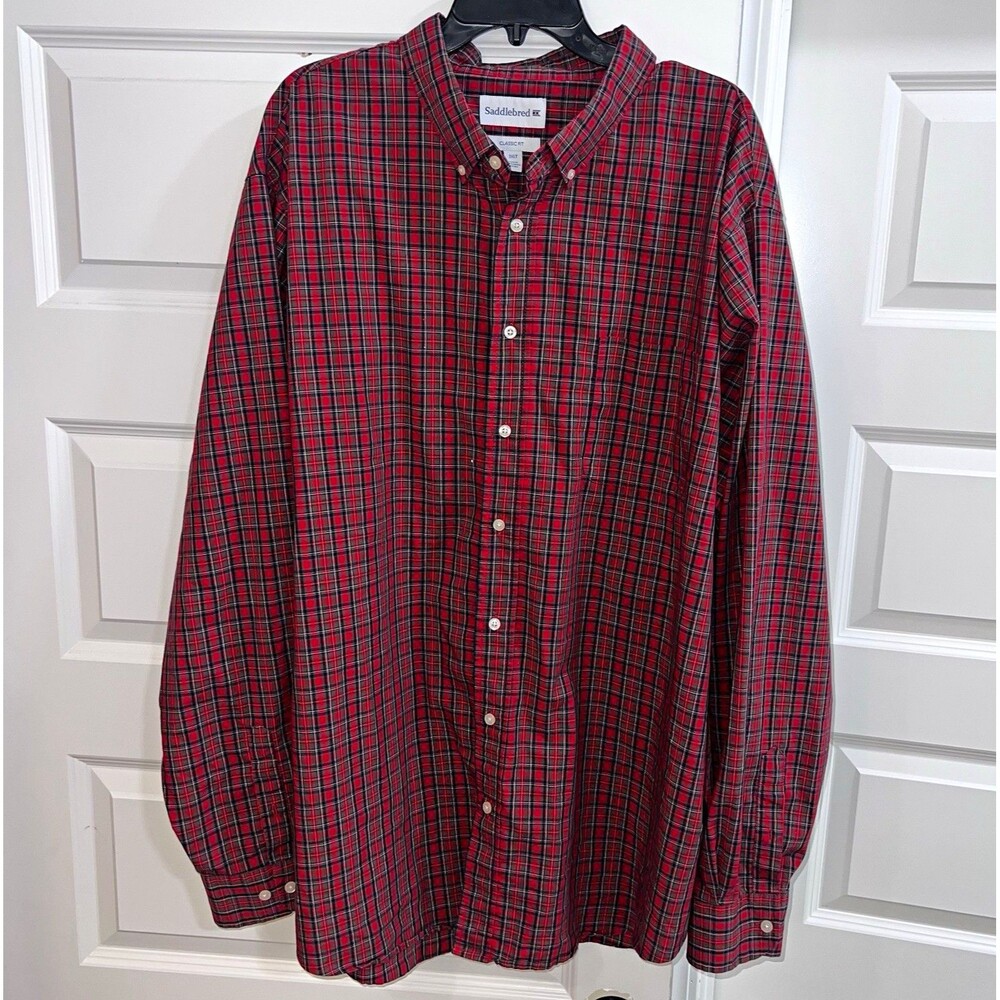 Saddlebred Mens 3XLT Big & Tall Plaid Woven Pockets Long Sleeve Christmas